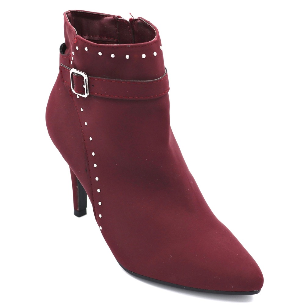 Me Too Ella Ankle Boots Womens 7.5 Burgundy‎ Studded Buckle Stiletto Dressy